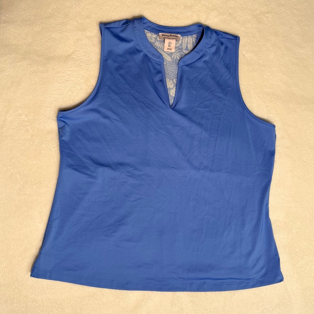 Tommy Bahama Everyday Active Blue Mesh Back Tropical Floral Tank Top Large